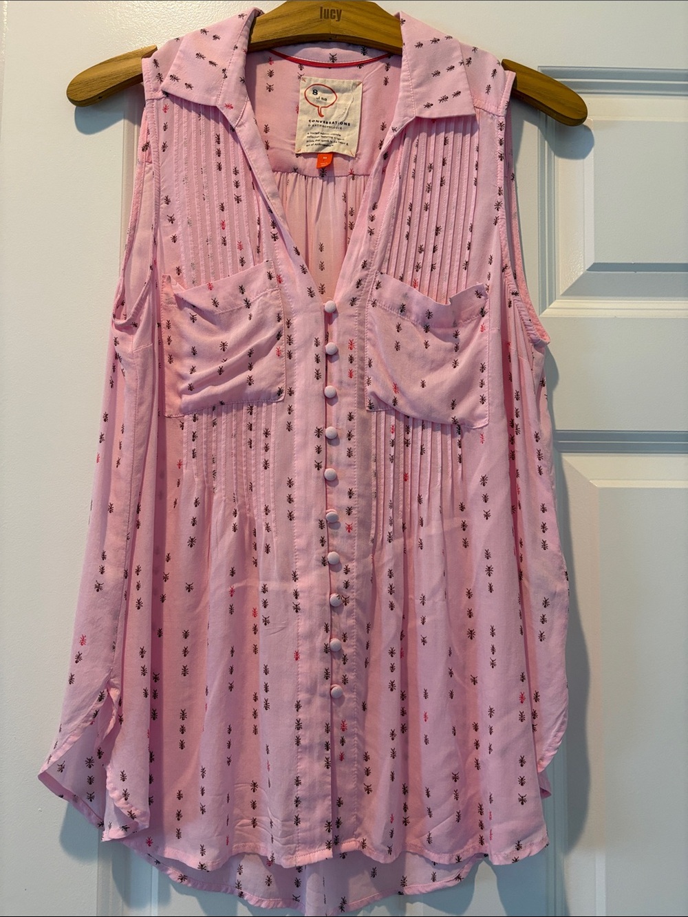 Conversations by Anthropologie NWOT Pink Sleeveless Button-Down Pintuck Blouse